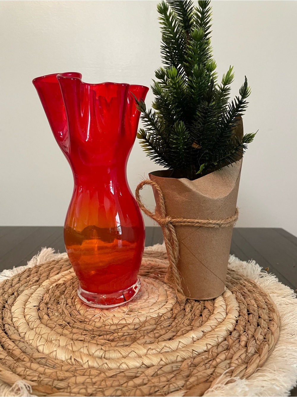 Vintage Red and Orange Glass Vase - Picture 1 of 8